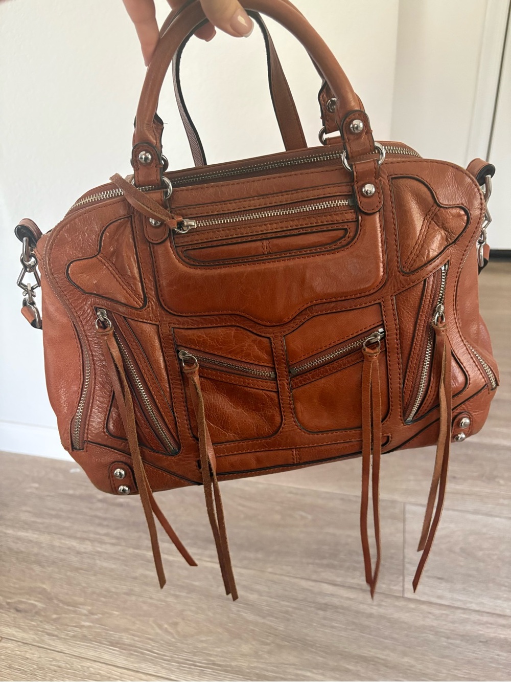 Rebecca Minkoff Brown Leather Jealous Tri Zip Fringe Satchel - Picture 4 of 14